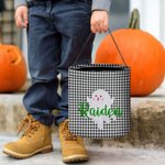 Personlig Fladdermus Pumpa Svart Katt Rutnät Bus eller godis Godishink med handtag Återanvändbar Halloween Partytillbehör Present till barn