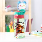 Personalisierte Halloween Hochland Kuh Thema 17oz Kind Name Wasserflasche mit Stroh und Spill-Proof-Deckel zurück zu Schule Herbst Halloween Geschenk
