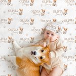 Personalized 1-3 Pet Dogs Unisex Soft Baby Swaddle Blanket Hat Set with Name Coming Home Outfit Birthday Baby Shower Gift for Newborns