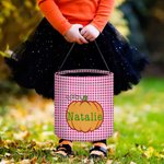 Personlig Fladdermus Pumpa Svart Katt Rutnät Bus eller godis Godishink med handtag Återanvändbar Halloween Partytillbehör Present till barn