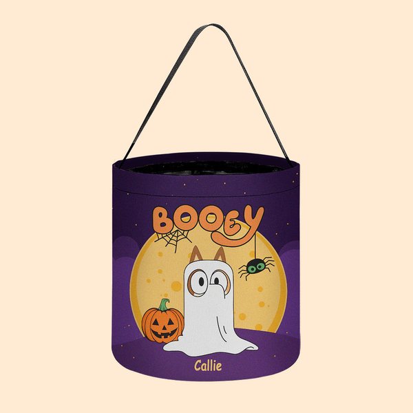 Sac à Bonbons Réutilisable Personnalisé avec 1-6 Fantômes de Chien et Noms Cadeau Chasse aux Bonbons Halloween pour Enfant Famille