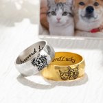 Personalized Engraved Sketch Drawing Photo Pet Portrait Hammered Ring with Text Birthday Memorial Gift for Women Pet Lovers