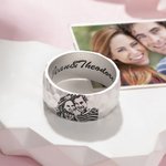 Personalized Engraved Sketch Drawing Photo Pet Portrait Hammered Ring with Text Birthday Memorial Gift for Women Pet Lovers