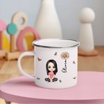 Personalised Cute Cartoon Boy Girl Character 12oz Enamel Mug with Birth Flower and Name Christmas Birthday Gift for Kids