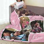 Personalized Family Love 4 Photos Collage Soft Throw Blanket with Text Home Decor Mother's Day Gift for Family
