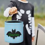 Personlig Fladdermus Pumpa Svart Katt Rutnät Bus eller godis Godishink med handtag Återanvändbar Halloween Partytillbehör Present till barn