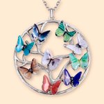 Collier en Argent pour Femme Personnalisé avec 1-9 Papillons sur Arbre Généalogique Cadeau Fête des Mères