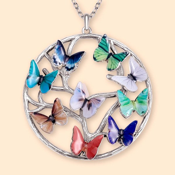 Personalised Family Tree Birth Butterfly Necklace Birthday Women's Day Mother's Day Gift for Her