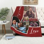 Personalized Family Love 4 Photos Collage Soft Throw Blanket with Text Home Decor Mother's Day Gift for Family