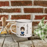 Personalised Cute Cartoon Boy Girl Character 12oz Enamel Mug with Birth Flower and Name Christmas Birthday Gift for Kids