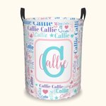 Personalized Colorful Initial Name Word Cloud Large Capacity Collapsible Laundry Storage Basket with Handle Birthday Housewarming Gift for Boys Girls