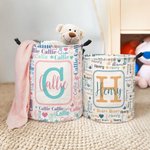 Personalized Colorful Initial Name Word Cloud Large Capacity Collapsible Laundry Storage Basket with Handle Birthday Housewarming Gift for Boys Girls