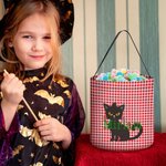 Personlig Fladdermus Pumpa Svart Katt Rutnät Bus eller godis Godishink med handtag Återanvändbar Halloween Partytillbehör Present till barn