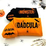Personlig Halloween Bat Spider Web Momster Dadcula Sweatshirt T-shirt Hoodie med 1-6 namn Multicolor Tillgänglig Holiday Party Present för familjen