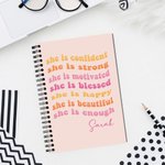 Journal de bord A5 ligné rose avec nom 120 pages Cadeau d'anniversaire Affirmation Motivation pour les femmes et les filles