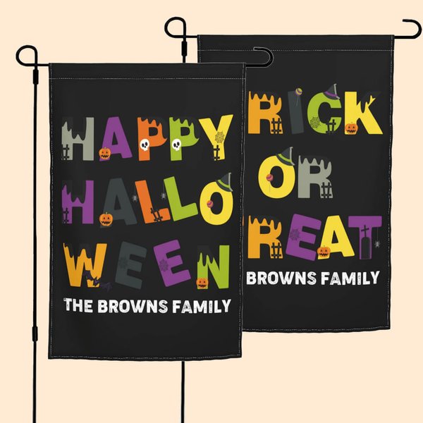 Drapeau de Jardin Personnalisé avec Texte Thème Happy Halloween Décoration de Jardin Cadeau Halloween Fête pour Famille