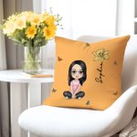 Housse de Coussin Personnalisée avec Nom Personnage de Dessin Animé et Fleur de Naissance Décoration de Canapé Cadeau Anniversaire Noël pour Famille