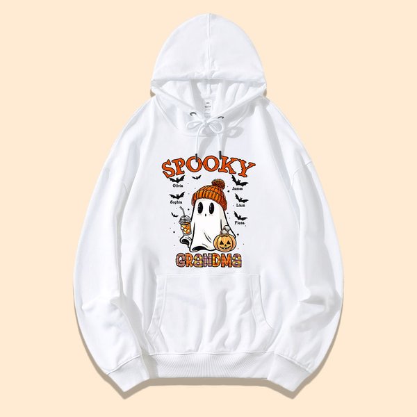 Gepersonaliseerde Schattige Spookachtige Spook Pompoen Unisex Kid Volwassen Hoodie met 1-10 Namen Halloween Thanksgiving Gift voor Familie