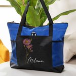 Sac de Voyage Personnalisé avec Nom et Fleur de Naissance Grande Capacité Pochette en Maille Cadeau Anniversaire Mariage pour Femme