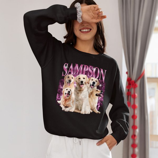 Maglietta personalizzata in stile retrò Bootleg con nome e foto di animali domestici Divertente regalo di compleanno Rap per chi ama gli animali domes
