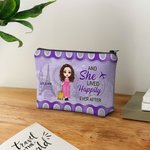 Personalized Just A Girl Who Loves Traveling Cartoon Canvas Makeup Storage Bag with Name Birthday Holiday Travel Gift for Women