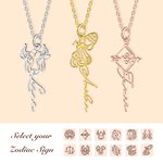 Personalised Hollow Zodiac Name Necklace Minimalist Horoscope Astrology Jewellery Mother's Day Birthday Gift for Women Girls