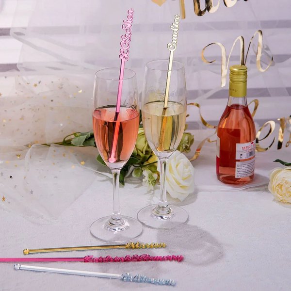 Personalisierte Name Getränke Rührstäbe aus Acryl Sektglas Deko 5er Set für Junggesellinnenabschied Hochzeit Party