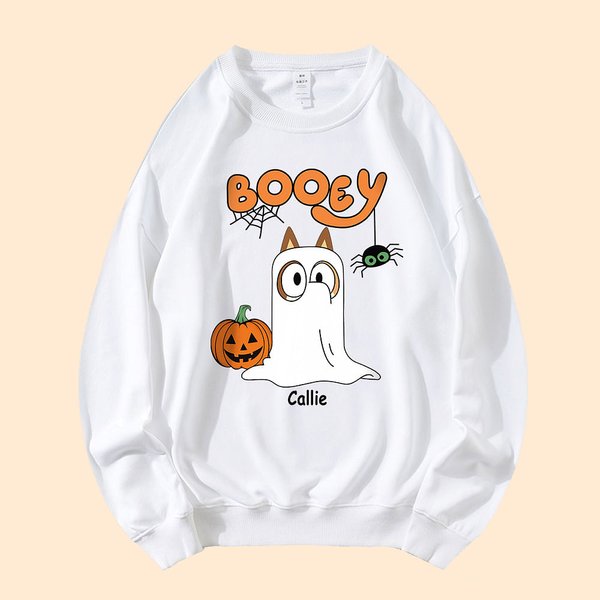 Gepersonaliseerd Schattig Hond Spook Pompoen Unisex Kid Volwassen Sweatshirt met Naam Halloween Thanksgiving Cadeau voor Familie
