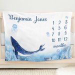 Personalized Ocean Elements Whale Milestone Baby Blanket with Name Photo Prop Birth Baby Shower Gift for Newborns