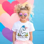 Personalisierte Doodle Apple Pencil Letter 100% Baumwolle Unisex T-Shirt mit Initiale und Name zurück zu Schule Aktivität Zubehör Geschenk für Jungen 