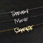Personalised Gothic Old English Dripping Font Name Necklace Punk Jewellery Halloween Gift for Women Men