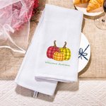 Personalized Striped Pumpkin 100% Cotton Waffle Tea Towel with Text Kitchen Decor Fall Thanksgiving Halloween Gift for Family Friend