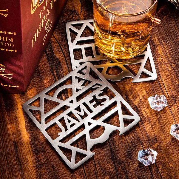 Personalisierter Flaschenöffner Untersetzer mit Namen aus Edelstahl Kapselheber Geburtstag Hauseinweihung Party Geschenk für Familie Freunde