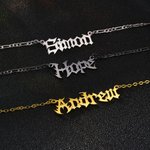 Personalised Gothic Old English Dripping Font Name Necklace Punk Jewellery Halloween Gift for Women Men