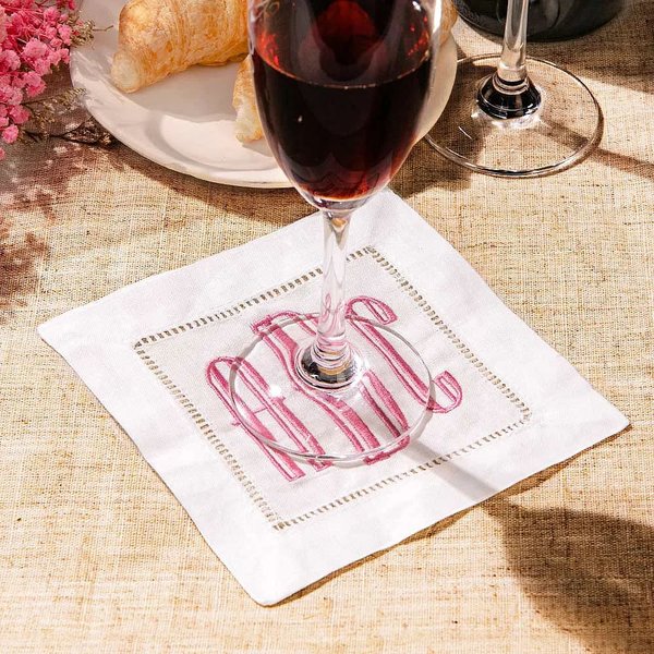 Personalisierte Cocktail-Servietten mit Bunten Initialen aus Leinen 4er Set Umweltfreundlich Hochzeit Party Geschenk für Ehepaar