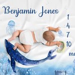 Personalized Ocean Elements Whale Milestone Baby Blanket with Name Photo Prop Birth Baby Shower Gift for Newborns
