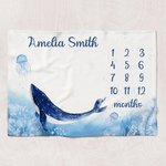 Personalized Ocean Elements Whale Milestone Baby Blanket with Name Photo Prop Birth Baby Shower Gift for Newborns