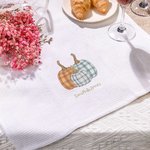 Personalized Striped Pumpkin 100% Cotton Waffle Tea Towel with Text Kitchen Decor Fall Thanksgiving Halloween Gift for Family Friend