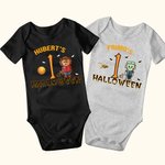 Gepersonaliseerd Schattig Spookje Baby's 1e Halloween 100% Katoenen Baby Rompertje met Naam Halloweencadeau voor Baby Meisjes Jongens Nieuwe Ouders