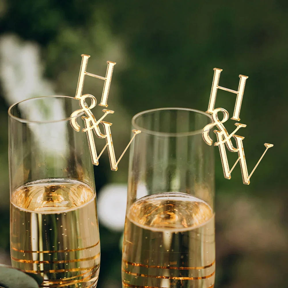 Personalisierte Stilvolle Initiale Glas-Deko aus Verspiegeltem Acryl Getränk Topper Trinkanhänger Jahrestag Hochzeit Party Geschenk