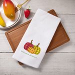 Personalized Striped Pumpkin 100% Cotton Waffle Tea Towel with Text Kitchen Decor Fall Thanksgiving Halloween Gift for Family Friend