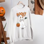 Personalizada Lindo Perro Fantasma Calabaza Unisex Niño Adulto Sudadera con Nombre Halloween Acción de Gracias Regalo para la Familia