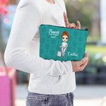 Personalized Travel Is My Therapy Global Map Plaid Cartoon Character Makeup Storage Bag with Name Birthday Holiday Travel Gift for Women