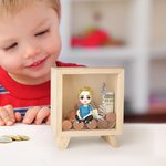 Gepersonaliseerde schattige cartoon karakter geboorte bloem houten duidelijke spaarpot spaarpot met naam verjaardag kinderdag Desk Decor Gift voor jongens meisjes