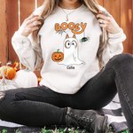 Personalizada Lindo Perro Fantasma Calabaza Unisex Niño Adulto Sudadera con Nombre Halloween Acción de Gracias Regalo para la Familia