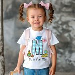 Personalisierte Doodle Apple Pencil Letter 100% Baumwolle Unisex T-Shirt mit Initiale und Name zurück zu Schule Aktivität Zubehör Geschenk für Jungen 