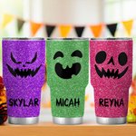 Spersonalizowany wielokolorowy kubek z imieniem i nazwiskiem z pokrywką i słomką o pojemności 30 uncji ze sztucznym brokatem i motywem dyni na Halloween dla przyjaciela rodziny