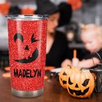Vaso de 20 oz con nombre personalizado con purpurina de imitación Divertido patrón de calabaza Tema de Halloween Regalo de Halloween para la familia N
