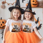 Personalized Skull Jack O'Lantern Bat Design Just Waiting For Halloween Crewneck T-shirt Sweatshirt with Name Halloween Costume Gift for Family