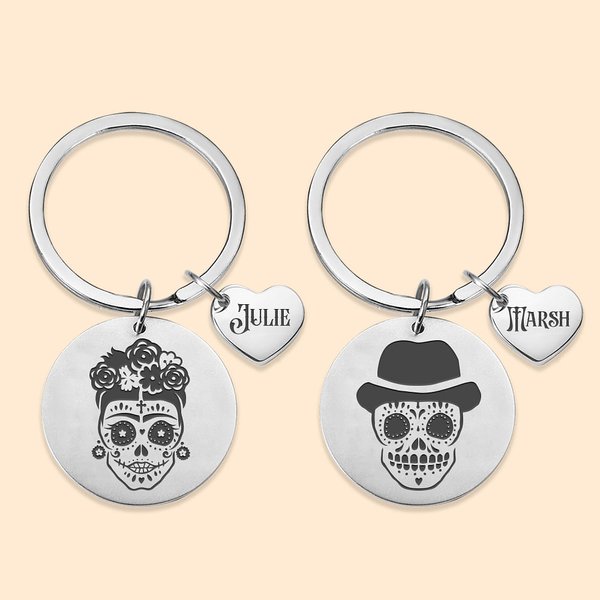 Portachiavi personalizzato del giorno dei morti con teschio e nome Regalo di Halloween per gli amanti del gotico